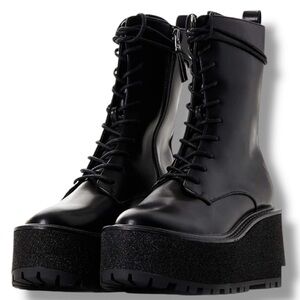 Black Platform Lace-Up Combat Boots - Slater 8.5 Sam Edelman NWT